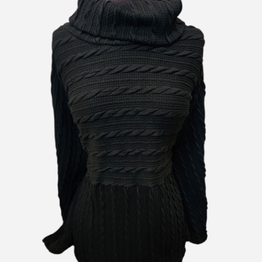 Simple Black Textured Turtleneck Sweater